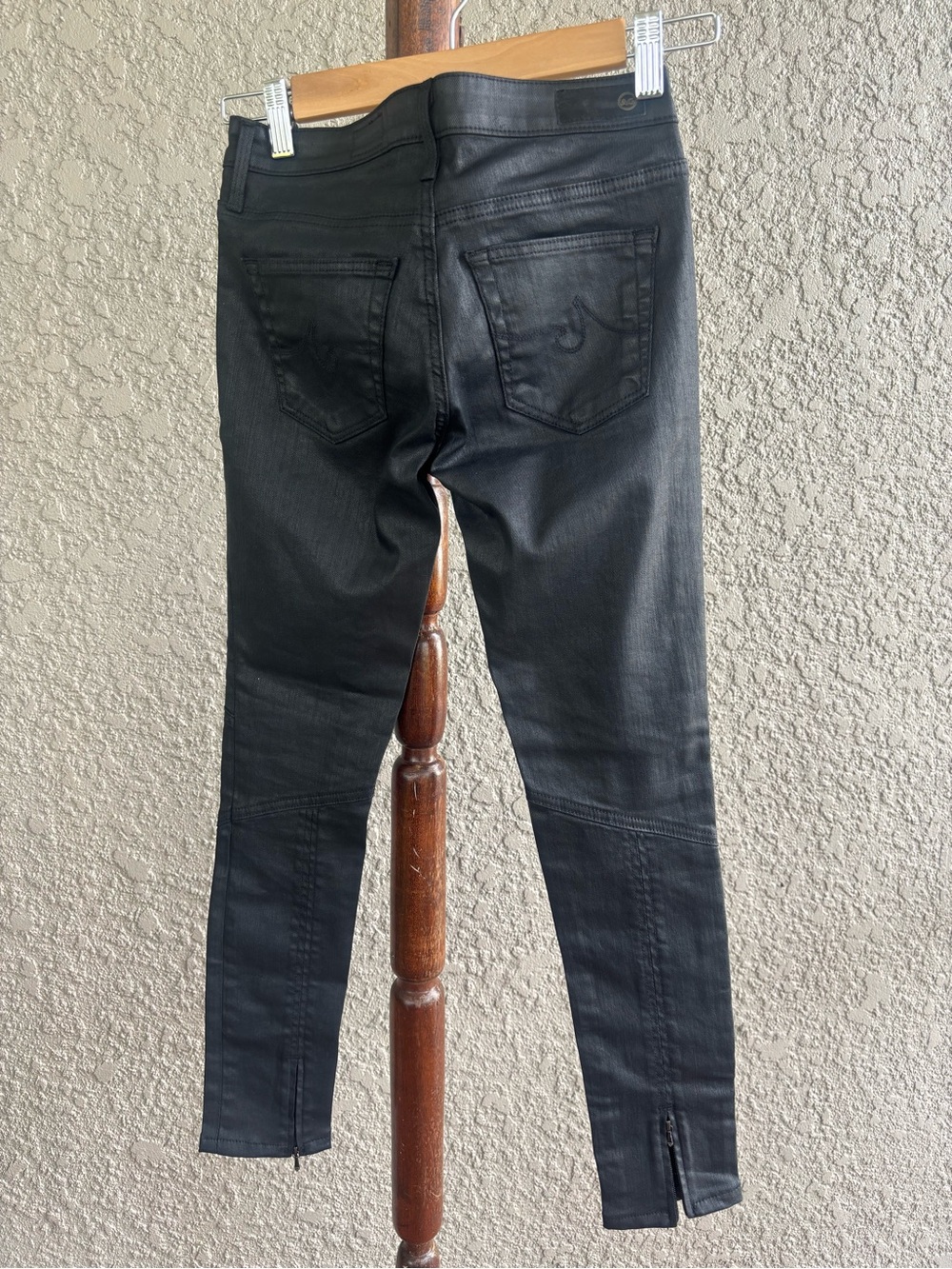Ag Adriano Goldschmied Black Skinny Moto Jeans with Ankle Zips